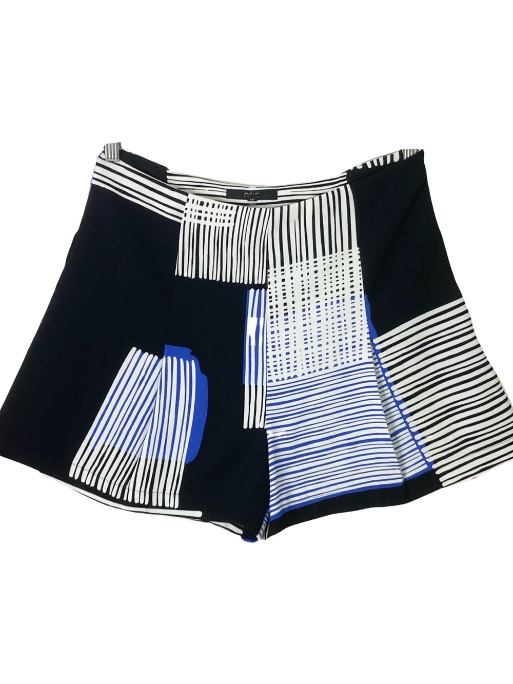Nwot NEXT Skort UK 12/US 8 A-Line Pleated Geo-Print Lined Zip Black-Blue-White